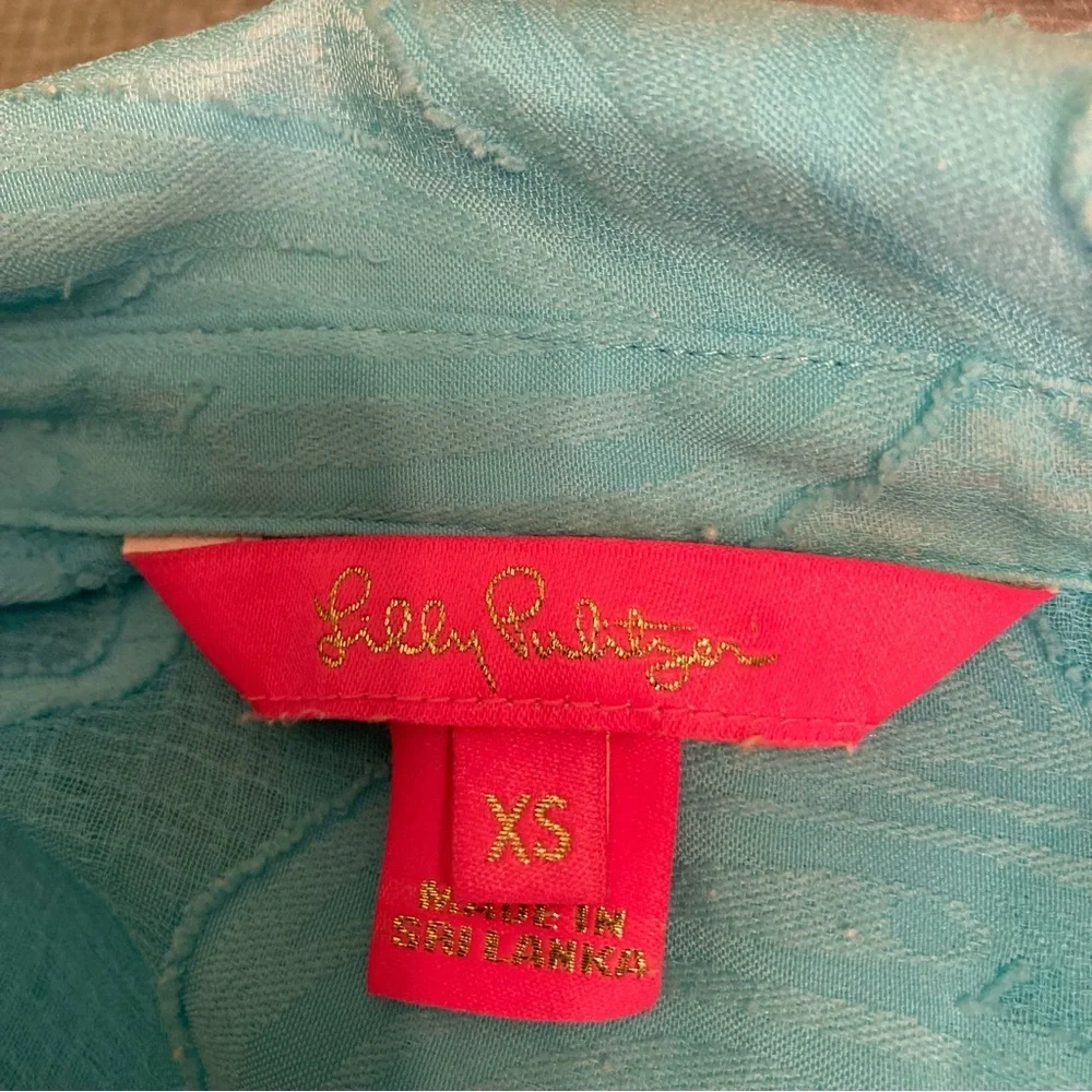 Lilly Pulitzer Light Blue Button-Down Sheer Shirt- - Picture 2 of 9
